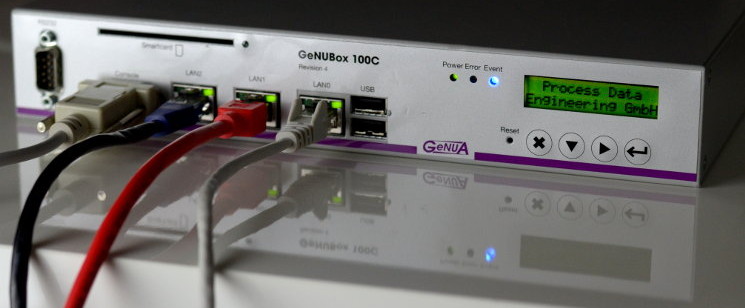 GeNUBox 100C LCD showing "Process Data Engineering GmbH"